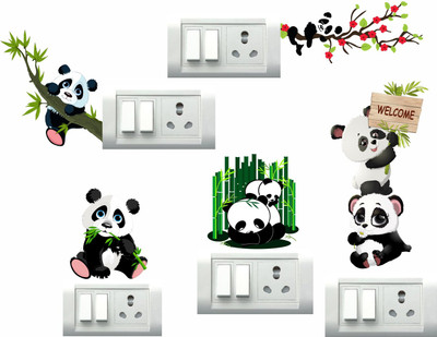 VCREATE DECOR 11 cm Panda Switch Board Removable Sticker(Pack of 5)