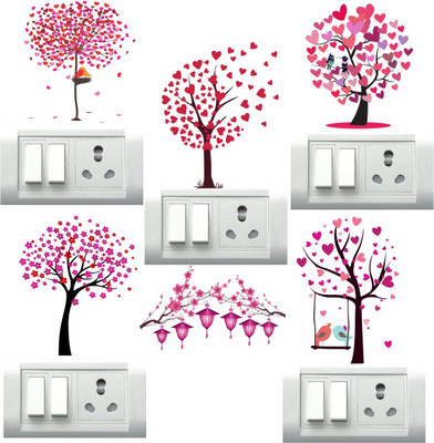 VCREATE DECOR 12 cm tree Switch Board Removable Sticker(Pack of 6)