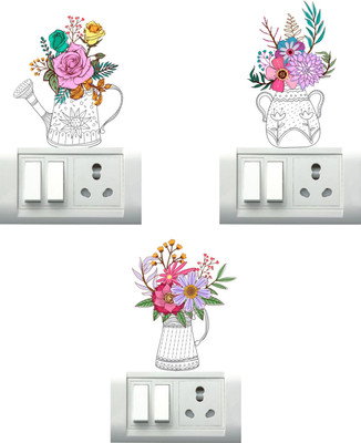 VCREATE DECOR 19 cm Flower pot Switch Board Removable Sticker(Pack of 3)