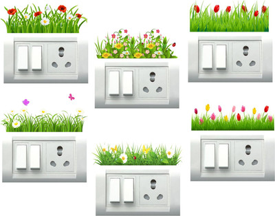 VCREATE DECOR 9 cm Greenary grass Switch Board Removable Sticker(Pack of 6)