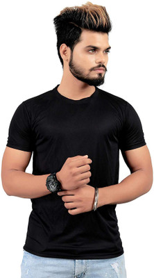 avnoor enterprises Solid Men Round Neck Black T-Shirt