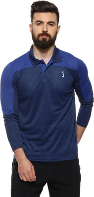 CAMPUS SUTRA Solid Men Polo Neck Blue T-Shirt