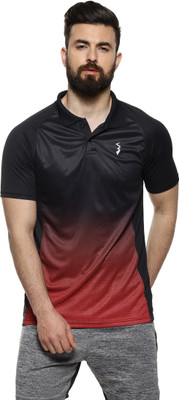 CAMPUS SUTRA Washed, Washed/Ombre Men Polo Neck Red T-Shirt