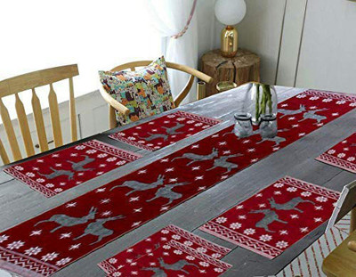 Aaho Décor Rectangular Pack of 7 Table Placemat(Maroon, Cotton)