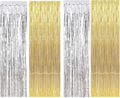SV Traders Foil Curtain Set of 4 (2 Gold and 2 Silver) for foil Curtain for Birthday Decoration, Anniversaries, Graduation, Retirement, Baby Shower Decoration Pack of 4(Golden, Silver)