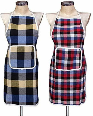 RAKANO Cotton Home Use Apron - XXL(Blue, Red, Pack of 2)