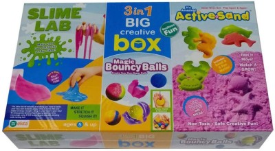 toyoos 3 in 1 Big Creative Box For Kids Includes Slime Lab, Magic Bouncy Balls and Active Sand Sea Creatures By Ekta