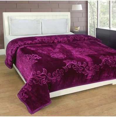 MANVIKA Floral Double Mink Blanket for  Heavy Winter(Woollen Blend, Purple)
