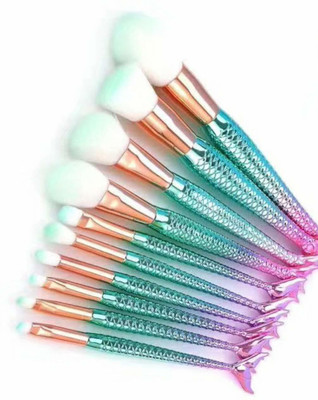 LARA KOSSLER Colorful Fish Makeup Brushes Set of 10 (Green)(Pack of 10)
