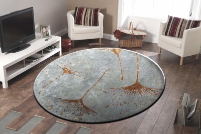 Ac Concept Grey Viscose, Wool Area Rug(4 ft,  X 4 ft, Circle)