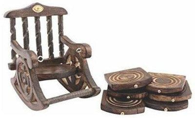 AR Handicrafts Square Reversible Wood Coaster Set(Pack of 6)