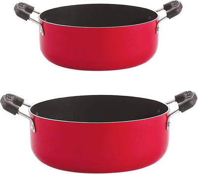 NIRLON Aluminum Cookware Set Standard,2-Pieces,Black and Red Non-Stick Coated Cookware Set(PTFE (Non-stick), Aluminium, 2 - Piece)