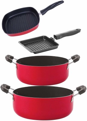 NIRLON Non-Stick Aluminium Cookware Set, 4-Pieces, Red Non-Stick Coated Cookware Set(PTFE (Non-stick), Aluminium, 4 - Piece)