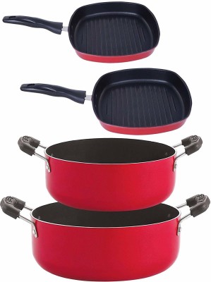 NIRLON Non-Stick PFOA Free 4 Piece Gas Compatible Cookware Utensil Item Set with Supreme Quality Non-Stick Coated Cookware Set(PTFE (Non-stick), Aluminium, 4 - Piece)