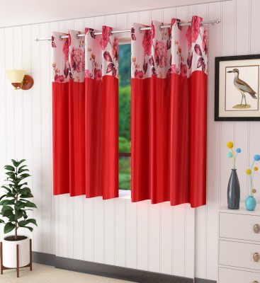 Homefab India 152.4 cm (5 ft) Polyester Transparent Window Curtain (Pack Of 2)(Floral, Maroon)