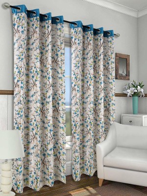 fiona creations 270 cm (9 ft) Polyester Room Darkening Long Door Curtain (Pack Of 2)(Floral, Blue)
