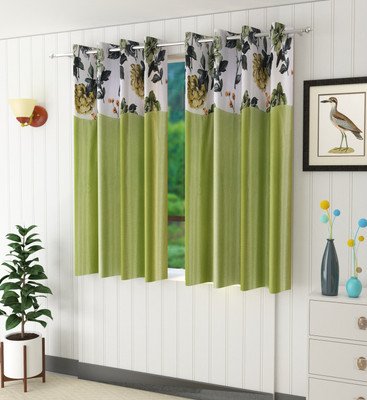 Homefab India 152.4 cm (5 ft) Polyester Semi Transparent Window Curtain (Pack Of 2)(Floral, Green)