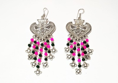 athizay Athizay Tribal Collection Oxidised Silver Black and Pink Beaded Tassel Drop and Dangle Earrings for Women & Girls Alloy Drops & Danglers For Women Fashion German Silver, Metal Drops & Danglers