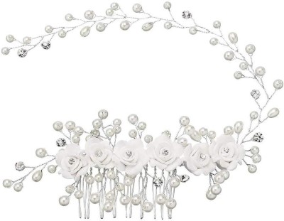 Ziory 1pc Silver Fashion Silver Plated Alloy Crystal White Bridal Pearl Flower Vine Hair Clip(Silver)