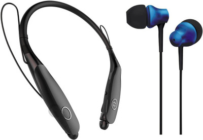 Oxhox Bluetooth Headphone With Wired Earphone Combo Pack Of 2(BLK-BLU) Bluetooth Headset(Black, Blue, Wireless in the ear)