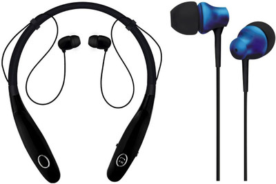 Oxhox Bluetooth Headphone With Wired Earphone Combo Pack Of 2 (BK-BL) Bluetooth Headset(Black, Blue, Wireless in the ear)