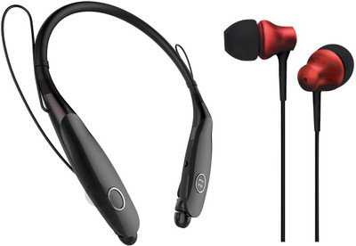 Oxhox Bluetooth Headphone With Wired Earphone Combo Pack Of 2-(BK-RED) Bluetooth Headset(Black, Red, Wireless in the ear)