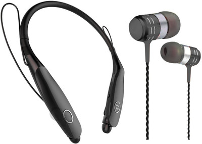 Oxhox Bluetooth Headphone With Wired Earphone Combo Pack Of 2 (BLK*BLK Bluetooth Headset(Black, Black, Wireless in the ear)