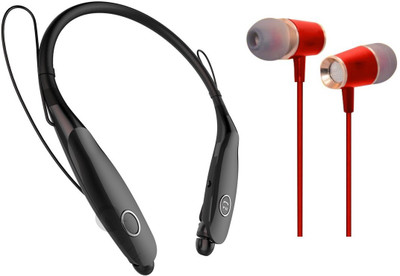 Oxhox Bluetooth Headphone With Wired Earphone Combo Pack Of 2 (BK-RED) Bluetooth Headset(Black, Red, Wireless in the ear)