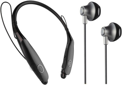 Oxhox Bluetooth Headphone With Wired Earphone Combo Pack Of 2-BLK-BLK Bluetooth Headset(Black, Black, Wireless in the ear)