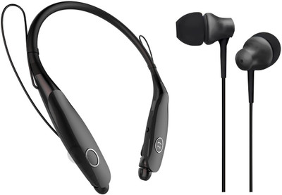 Oxhox Bluetooth Headphone With Wired Earphone Combo Pack Of 2-(BK-BLK) Bluetooth Headset(Black, Black, Wireless in the ear)