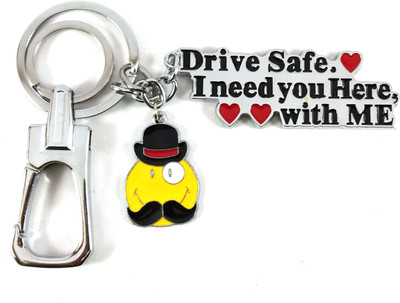 Isk silver black Drive safe locking with moustache smiley Key Chain
