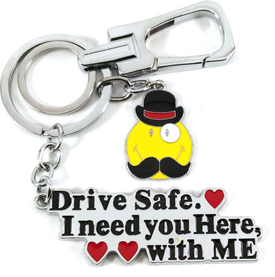 SHOKY LOOKS silver black Drive safe locking with moustache smiley Key Chain