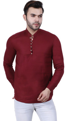 F2M Men Solid Straight Kurta(Maroon)