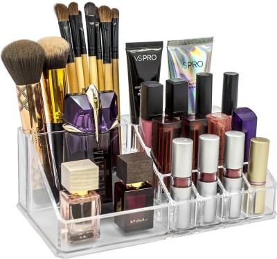 WIN INTERNATIONAL Plastic 16 Compartment Cosmetic Makeup Lipstick Storage Organizer Box Cosmetic Makeup Organizer Vanity Box Cosmetic Makeup Organizer Vanity Box(TRASNPARENT)