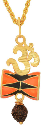 RN Gold Plated Brass Shiva Symbol Om with Damru Trishul Pendant Necklace locket Chain for Men and women Gold-plated Brass Pendant