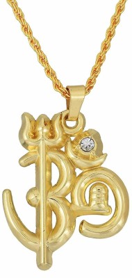 RN Gold Plated Brass Lord Shiva Symbol Om with Trishul Shivling Pendant Locket for men and women Gold-plated Brass Pendant