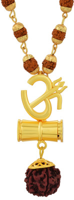 Morvi Gold Plated Brass Big and Bold Om with Trishul Mahadeva Tabeez, Rudraksha Pendant Necklace for Men and women Gold-plated Brass Pendant
