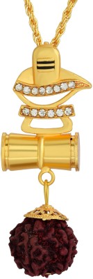Morvi Gold Plated Brass CZ Shivling with tabeez Rudraksha Mahadeva Shiva Bholenath Ji Chain Locket Pendant for Men and women Gold-plated Cubic Zirconia Brass Pendant