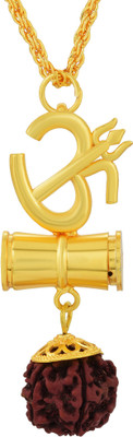 Morvi Gold Plated Brass Om with Trishul Mahadeva Tabeez, Rudraksha Gold-plated Brass Pendant