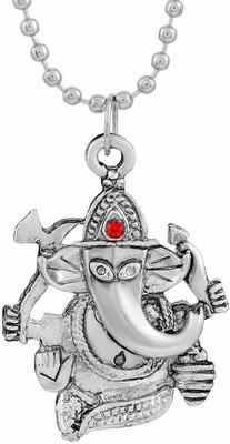 RN Silver Plated Brass CZ, Ganesh ji, Ganpati, Gajanand ji, Pendant locket for Men and women Silver Cubic Zirconia Brass Pendant