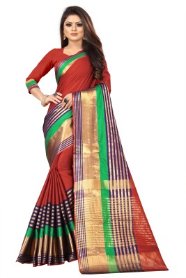 Hensi sarees shop Self Design, Color Block, Digital Print, Temple Border, Striped, Embellished, Woven, Solid/Plain, Checkered Kovai Silk Blend, Cotton Silk Saree(Red)