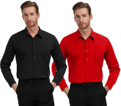 ZAKOD Men Solid Formal Maroon, Black Shirt(Pack of 2)