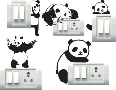 VCREATE DECOR 30 cm Panda Switch Board Removable Sticker(Pack of 5)