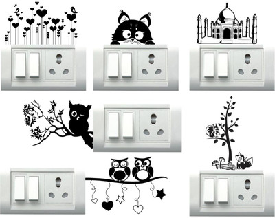 VCREATE DECOR 30 cm Owl & tree Switch Board Removable Sticker(Pack of 6)