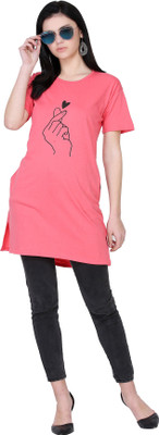 RG Printed Women Round Neck Pink T-Shirt
