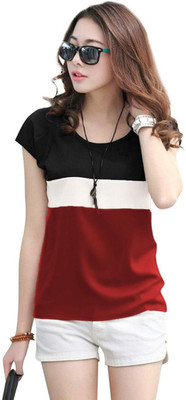 Rebound Casual Cap Sleeve Color Block Women Multicolor Top