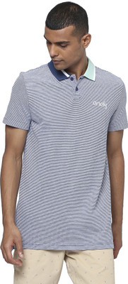PUMA Striped Men Polo Neck Blue T-Shirt