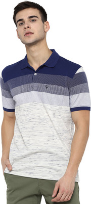 Allen Solly Striped Men Polo Neck White T-Shirt