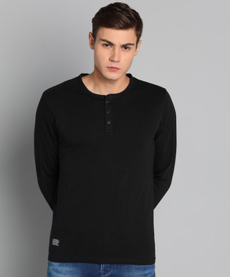 Pepe Jeans Solid Men Henley Neck Black T-Shirt