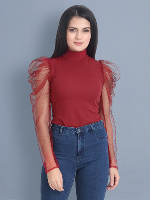 BuyNewTrend Casual Full Sleeve Solid Women Maroon Top